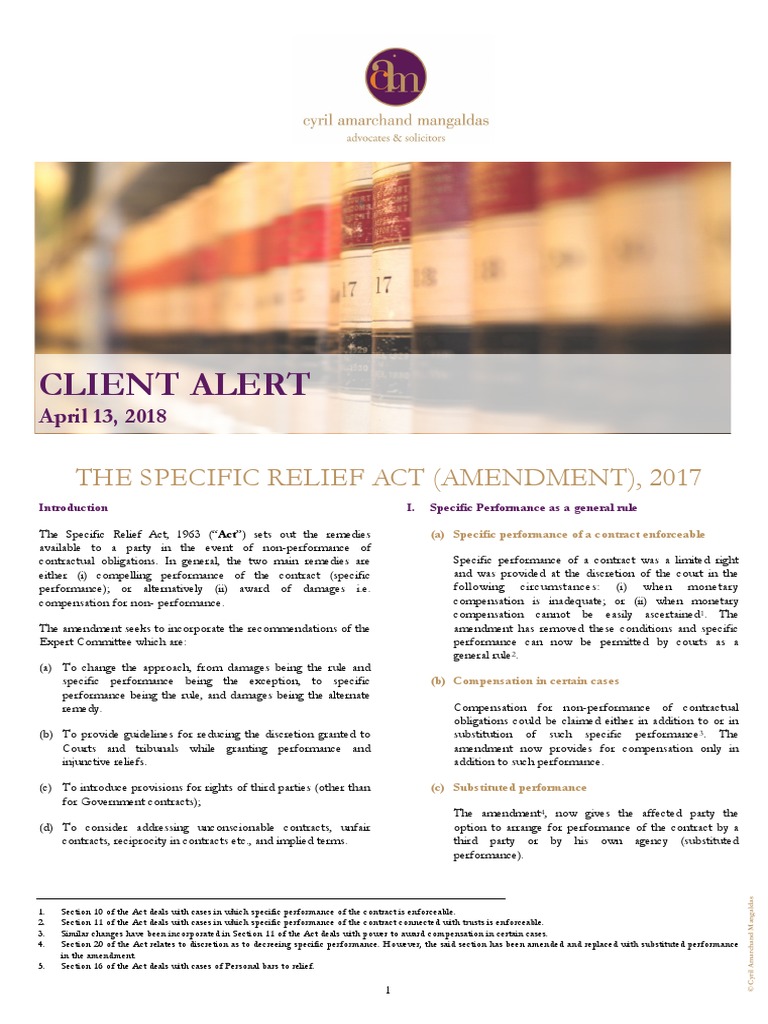 Client Alert The Specific Relief Act (Amendment), 2017 PDF