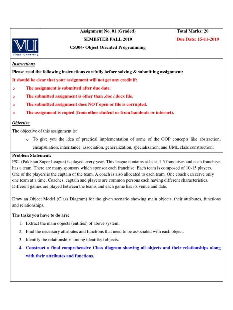 CS304 OOP Assignment: Class Diagram Task | PDF | Object Oriented ...