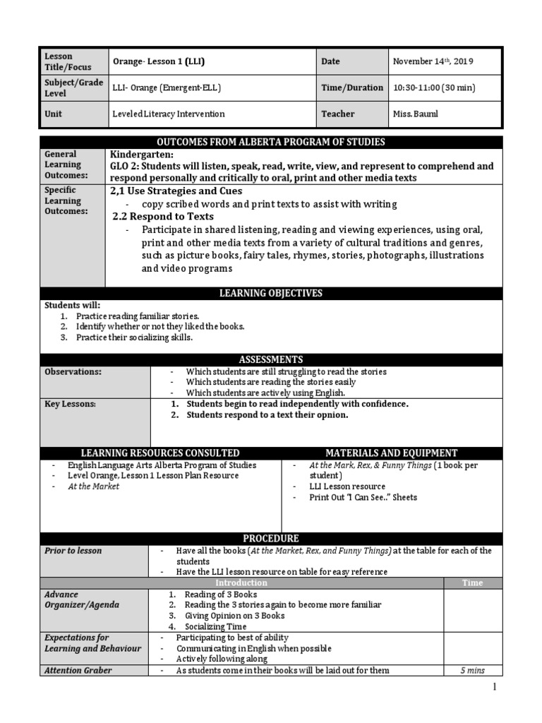 lliorange lesson 1 Books Lesson Plan Free 30day Trial Scribd