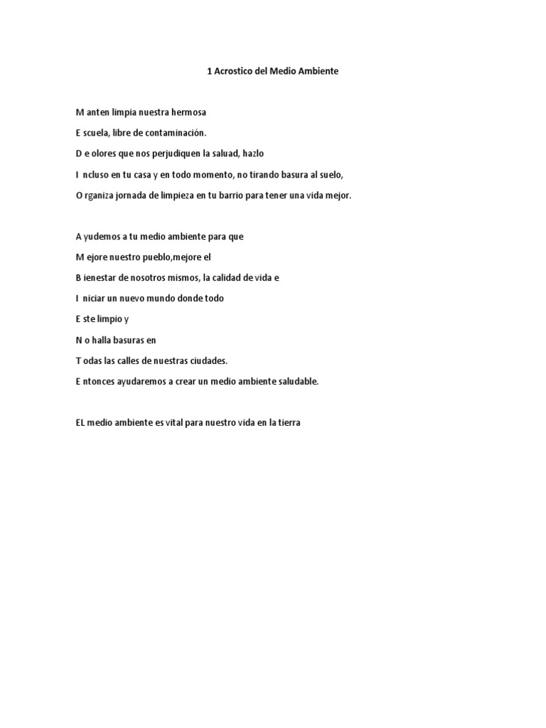 1 Acrostico Del Medio Ambiente