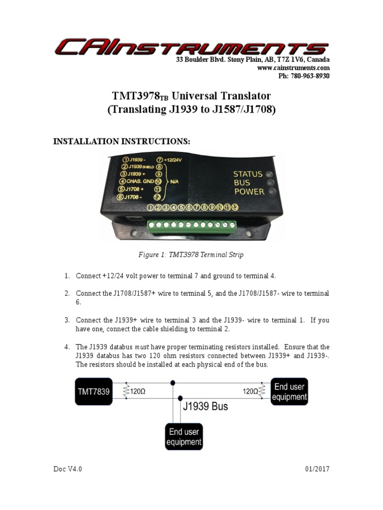 J1939 to J1587/J1708 Installation Guide | PDF | Volt | Resistor