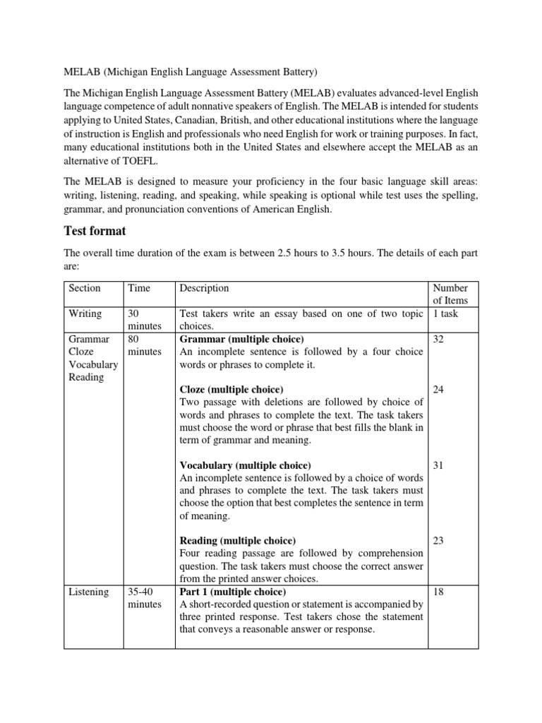 Test Format: Grammar (Multiple Choice) | PDF | Multiple Choice | Test ...