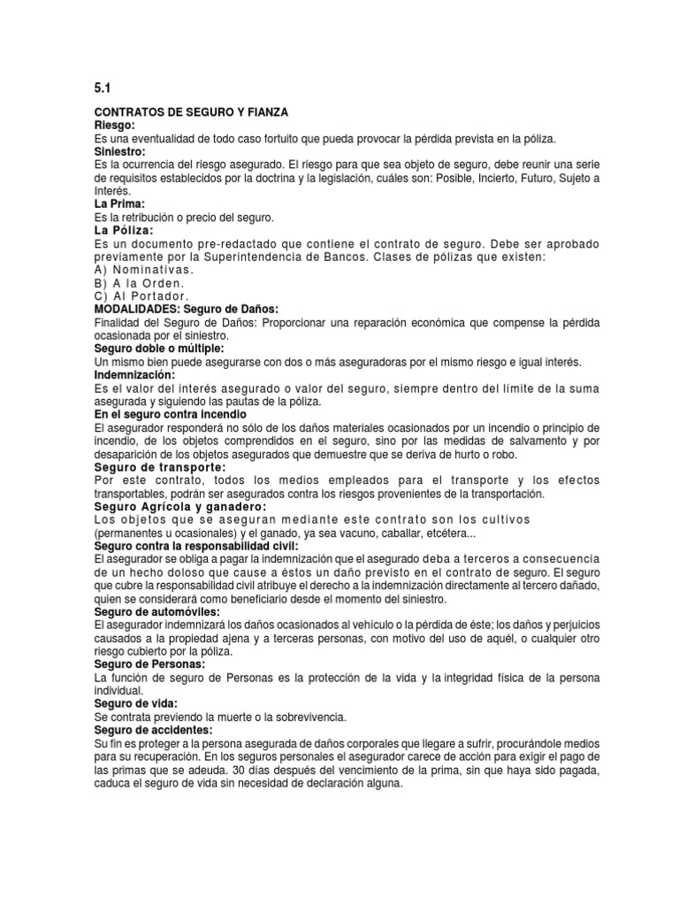 Tipos de Contratos de Seguro y Fianza | PDF | Póliza de seguros | Reaseguro