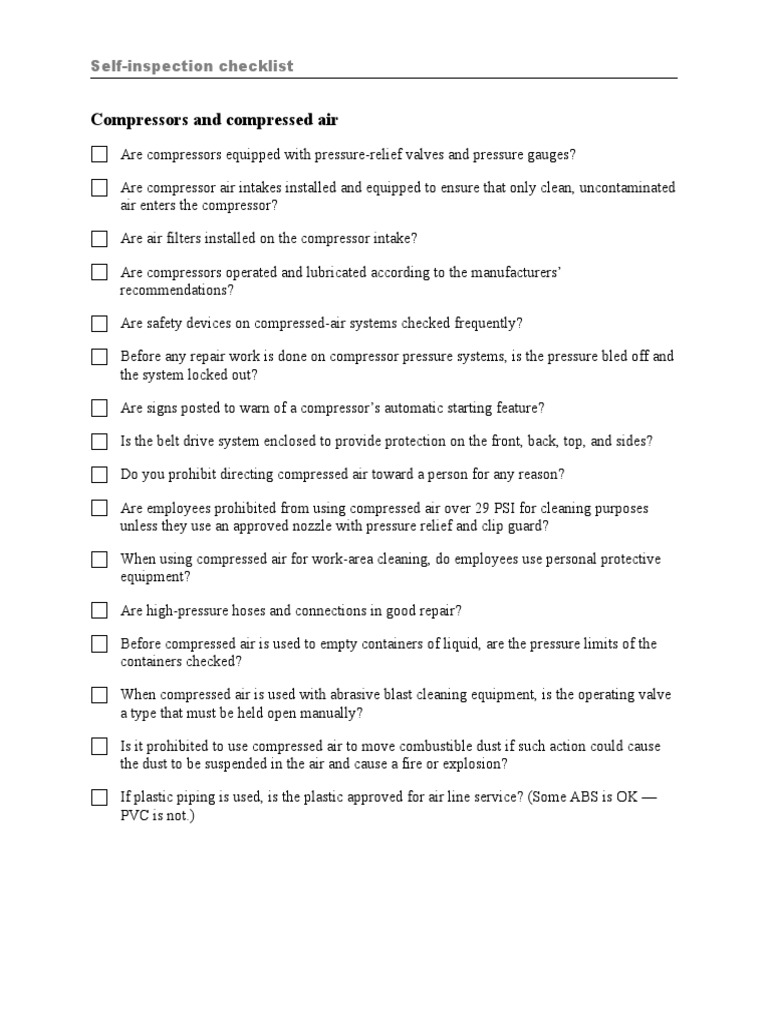 Compressed Air Inspection Checklist | PDF