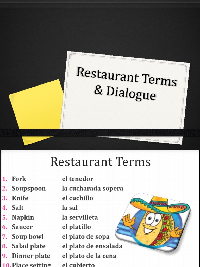 Restaurant Terms and Dialogue PDF Menu Waiting Staff