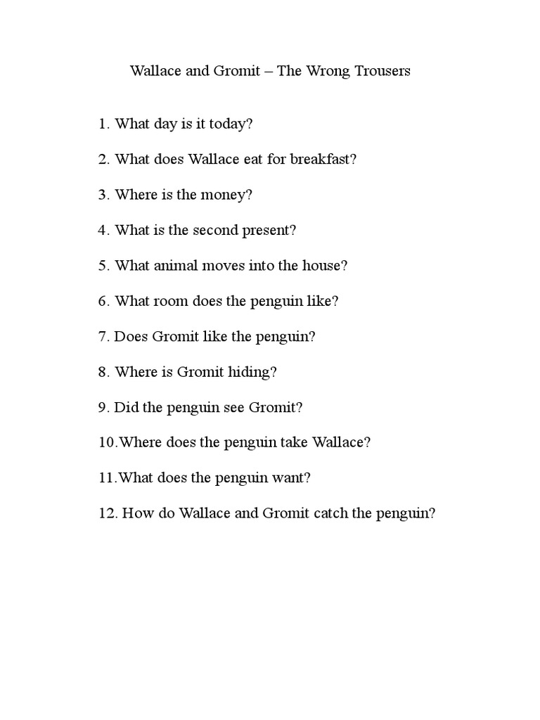 Wallace & Gromit Quiz for Kids | PDF | Language Arts & Discipline ...
