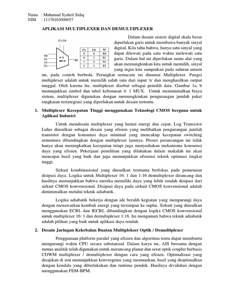 Desain Efisien Multiplexer dan Demultiplexer | PDF | Teknologi & Rekayasa