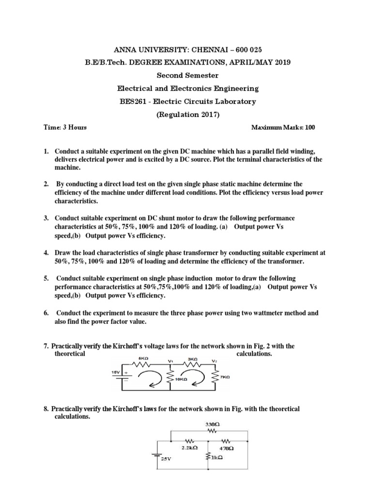 Anna University Chennai 600 025 B.E/B.Tech. Degree Examinations, April/May 2019 Second