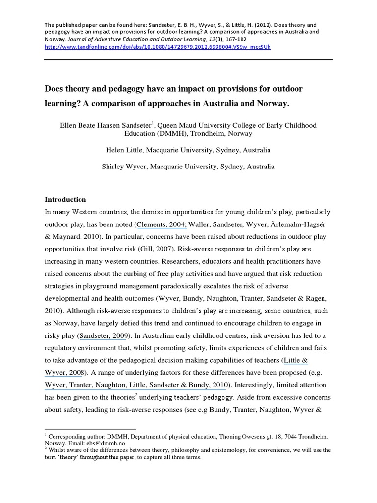 Do Theory and Pedagogy Have An Impact On PDF | PDF | Pedagogy | Early ...