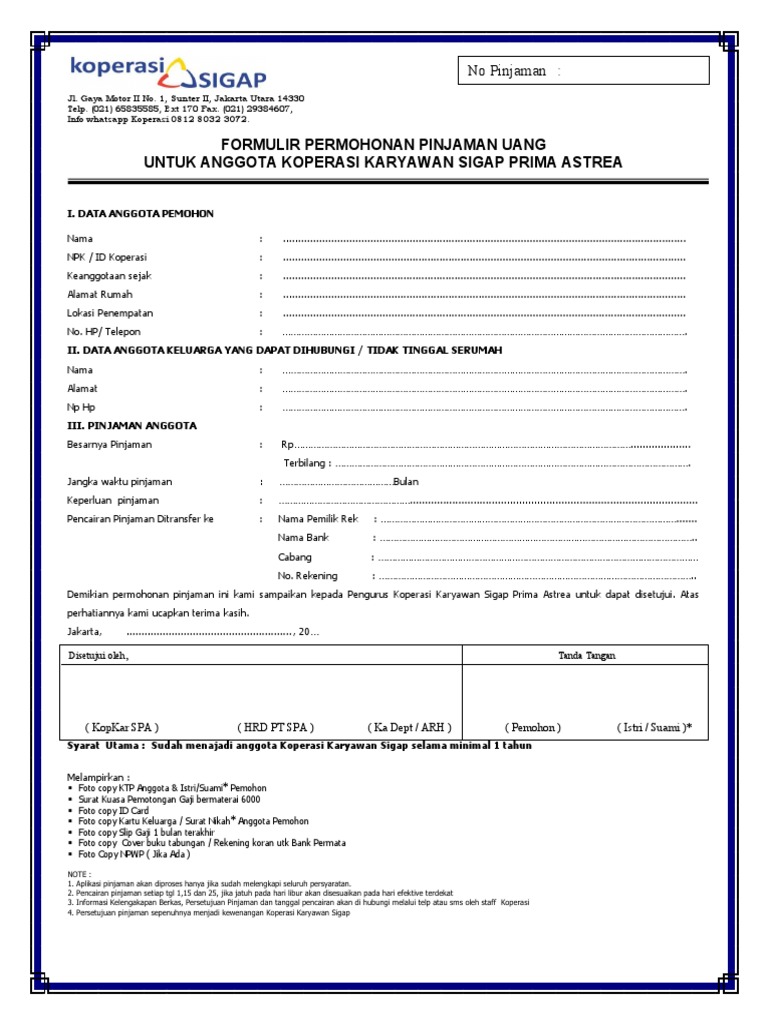 Form Pinjaman Anggota Koperasi2