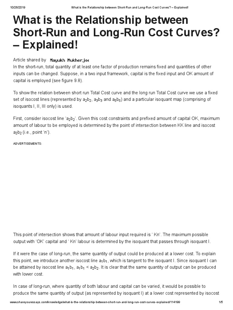 What Is The Relationship Between ShortRun and LongRun Cost Curves