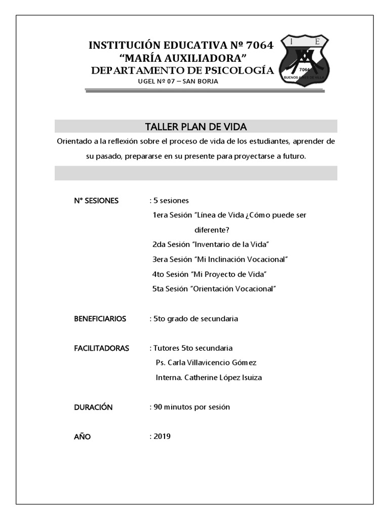 Taller de Proyecto de Vida para 5to Secundaria | PDF | León | Aprendizaje