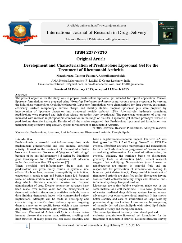 Development and Characterization of Prednisolone Liposomal Gel For The