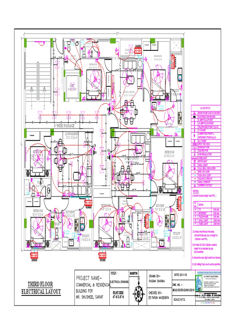Third Floor Electrical Layout: 6' Wide Passage | PDF | Home ...