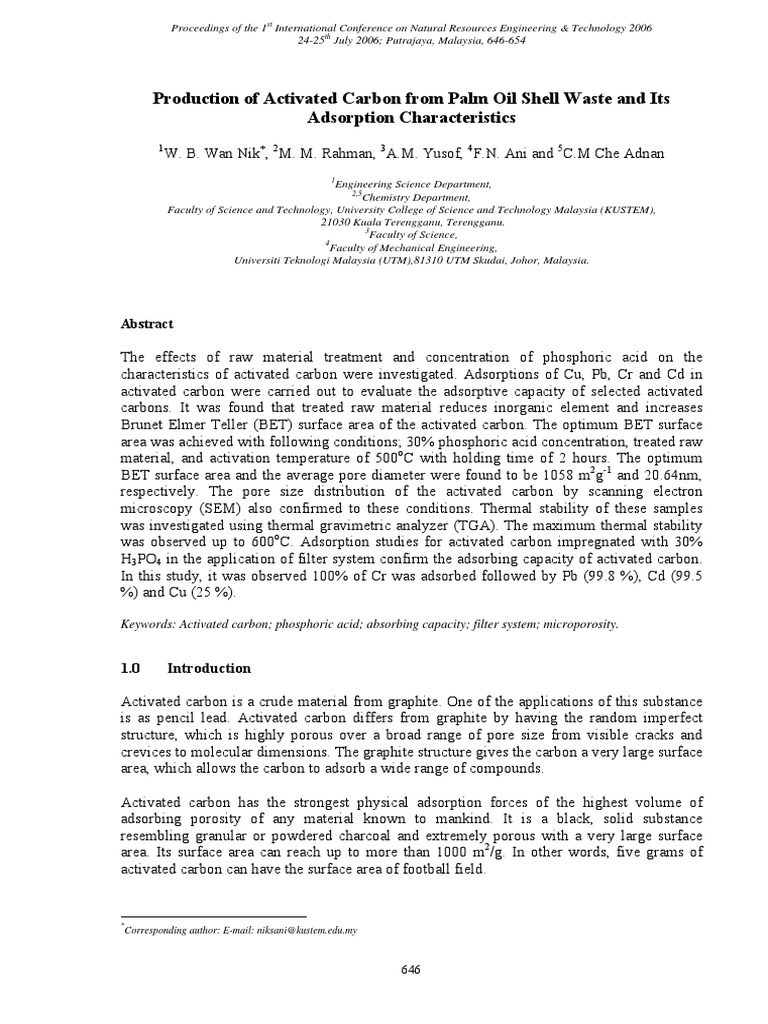 Activated Carbon from Palm Oil Shell Waste | PDF | Adsorption | Carbon