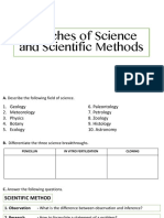 Branches of Science and Scientific Methods