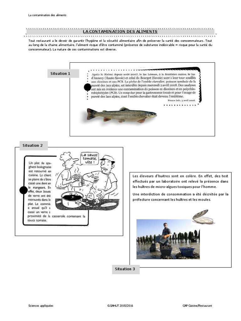 Types et sources de contamination alimentaire PDF Viande Huître — free download