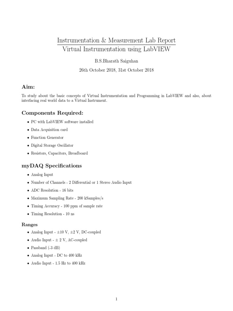 I M Lab Report LabVIEW 1 | PDF | Data Acquisition | Analog To Digital ...
