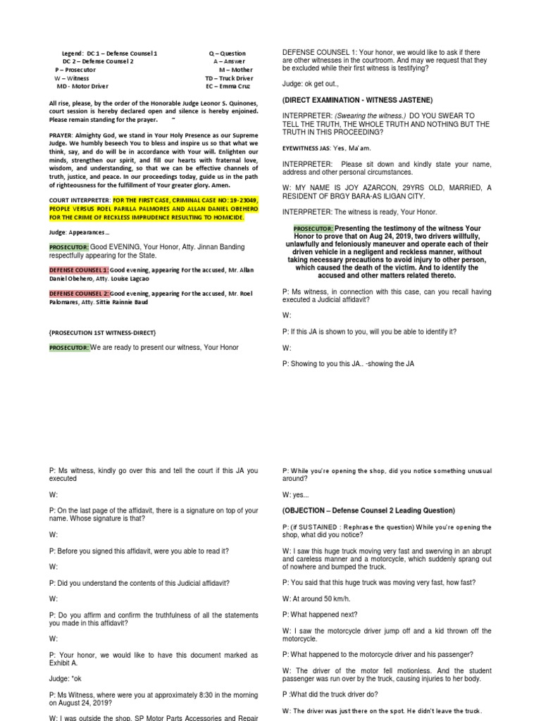 Script Final 1 | PDF | Judge | Witness