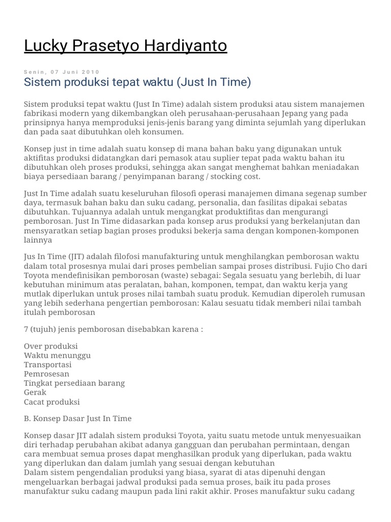 Komponen Dasar Just In Time dalam Manufaktur | PDF | Komputer ...