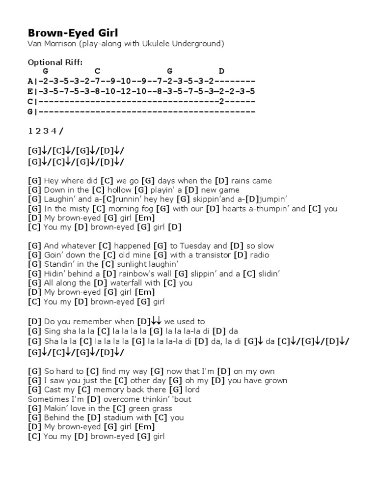 Brown Eyed Girl Ukulele PDF