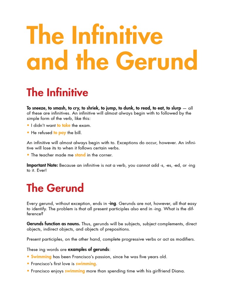 Infinitives and Gerunds Explained | PDF | Verb | Object (Grammar)