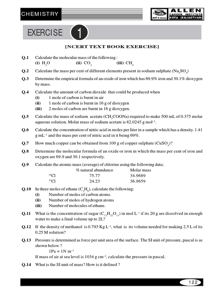 Mole Concept1 Mole Unit Molar Concentration