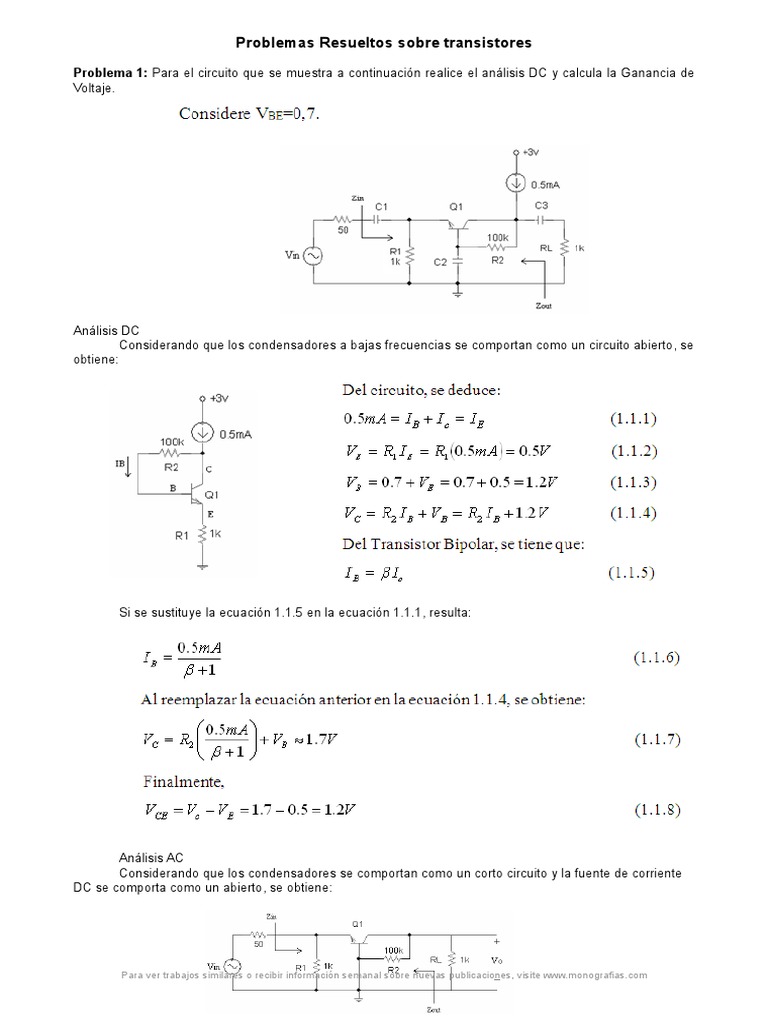 Ejercicios Resueltos Transistores PDF Transistor Impedancia eléctrica