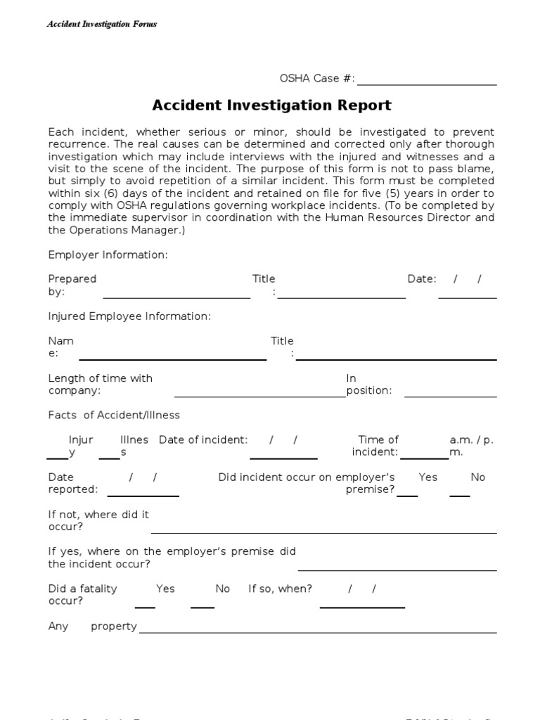 Workplace Accident Investigation Report | PDF | Occupational Safety And ...