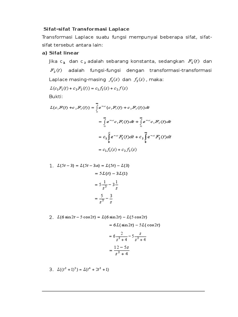 Sifat Transformasi Laplace
