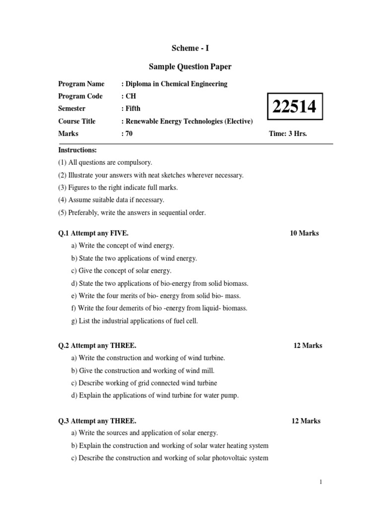 Renewable Energy Technologies Sample Papers Pdf Wind Power Solar