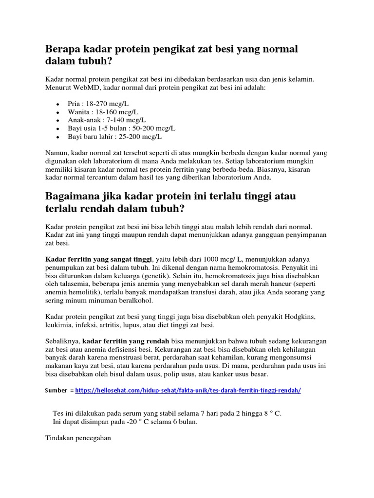 Kadar Normal Ferritin Berdasarkan Usia | PDF