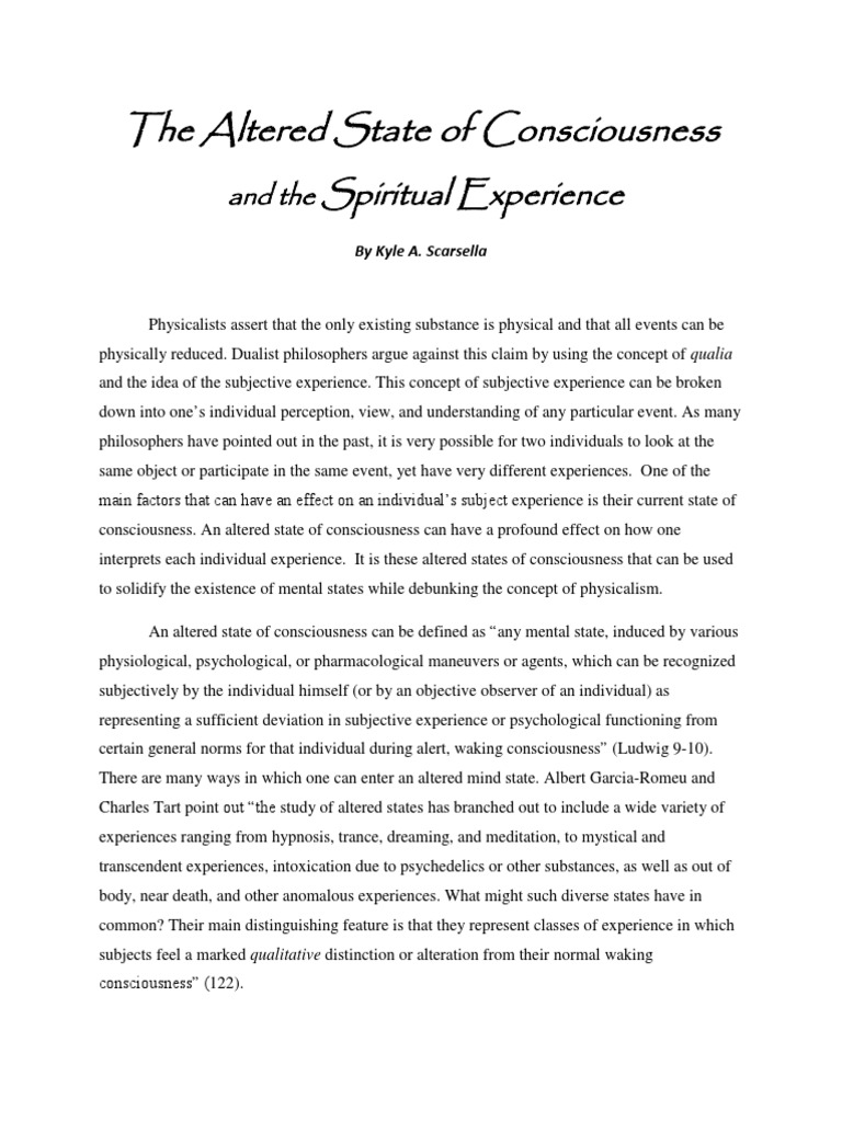 The Altered State of Consciousness and T | PDF | Consciousness | Experience