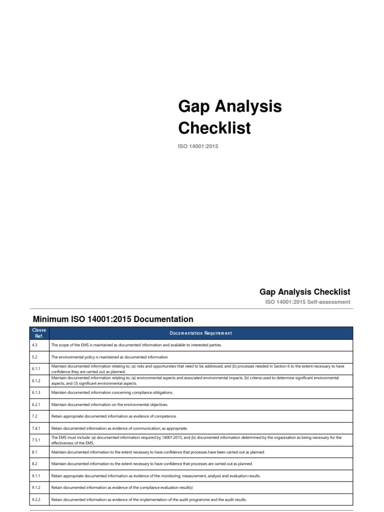 ISO 14001:2015 Gap Analysis Checklist | PDF | Business Process ...