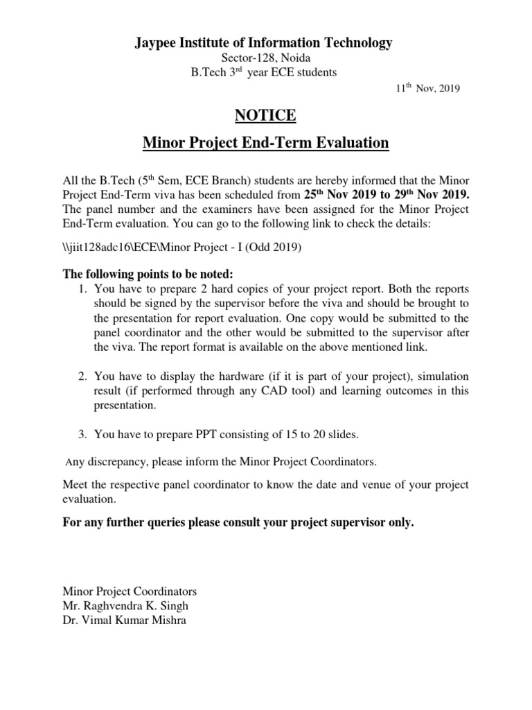 B.Tech ECE Minor Project Evaluation Notice | PDF | Business | Computers
