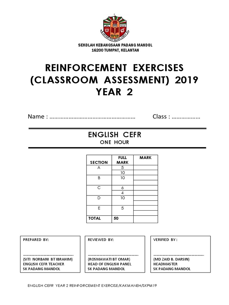 English Cefr Year 2 2019 Skpm Pdf