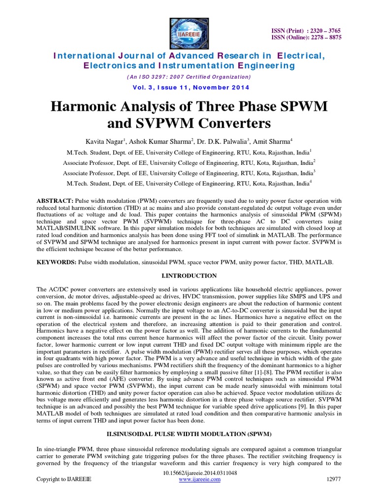 Harmonic Analysis of Three Phase SPWM and SVPWM Converters | PDF ...