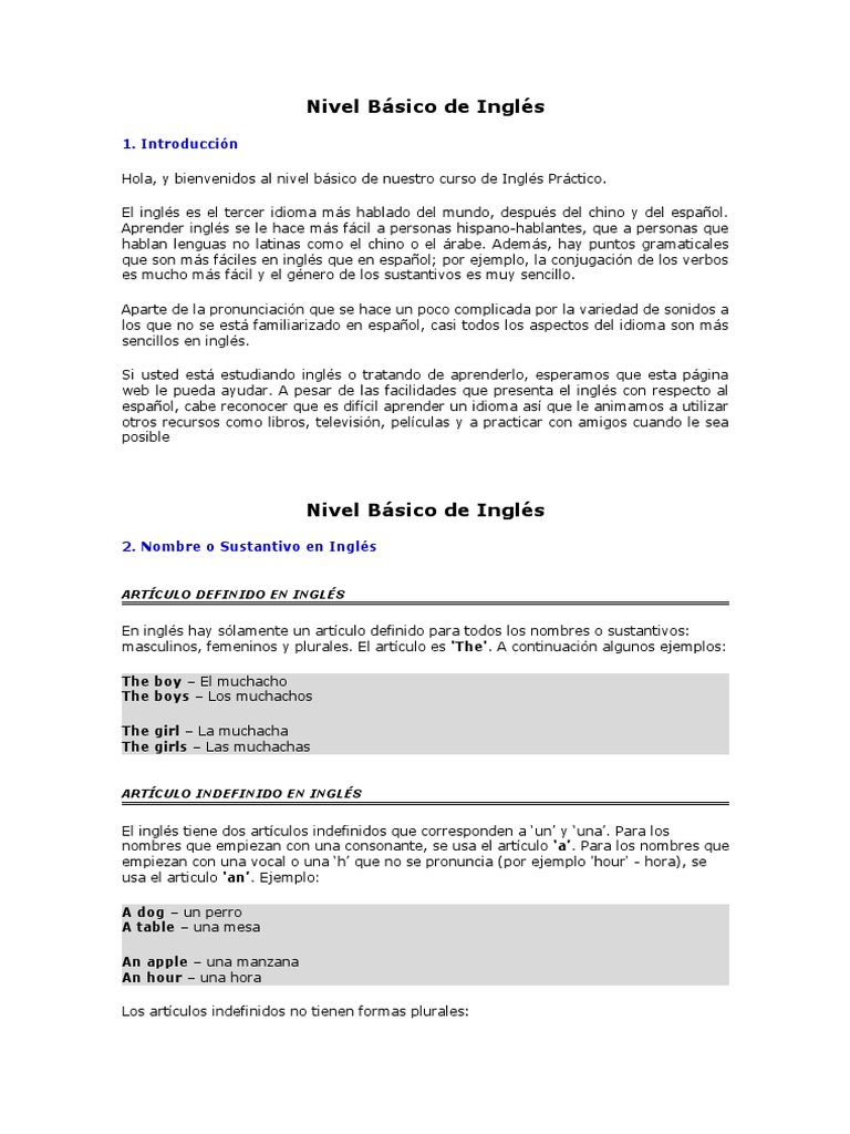 Curso de Inglès .Nivel Bàsico. Revisar | PDF | Género gramatical | Verbo