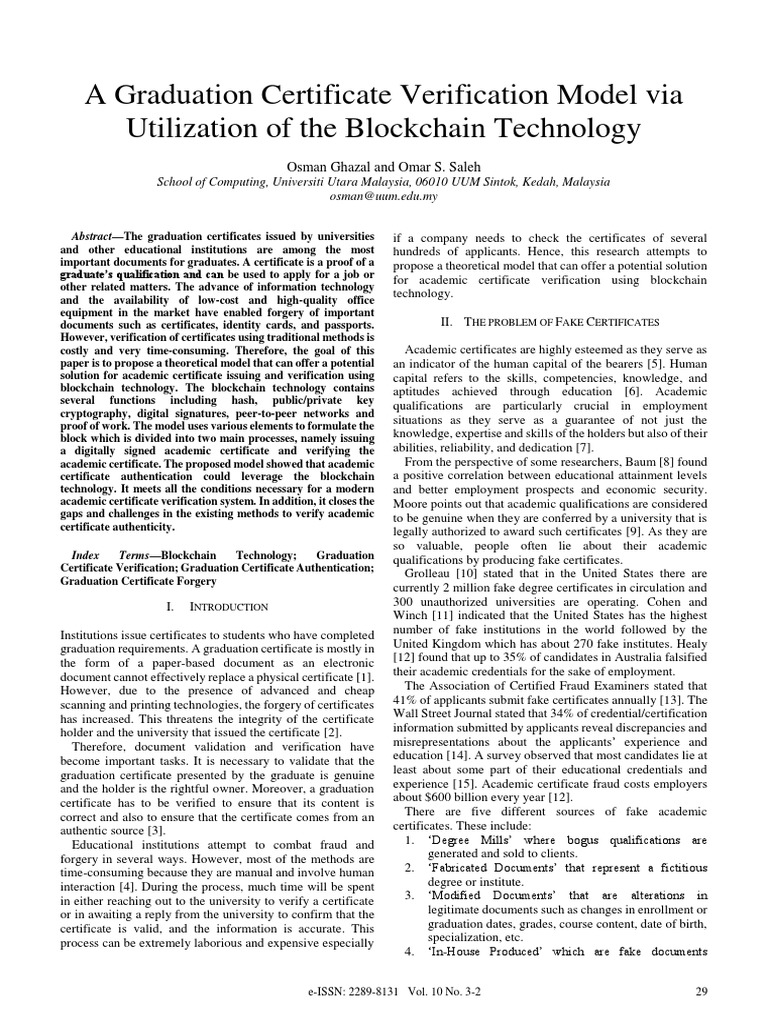 Blockchain for Graduation Certificate Verification | PDF | Public Key ...