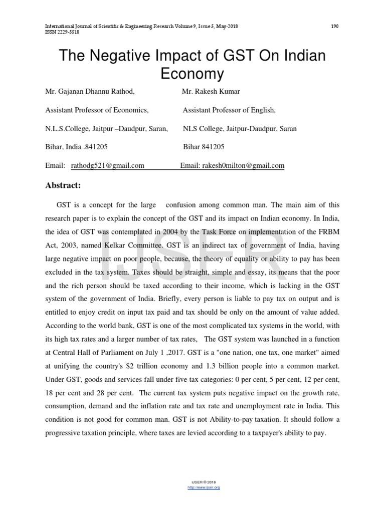 The Negative Impact of GST On Indian Economy | PDF | Value Added Tax ...