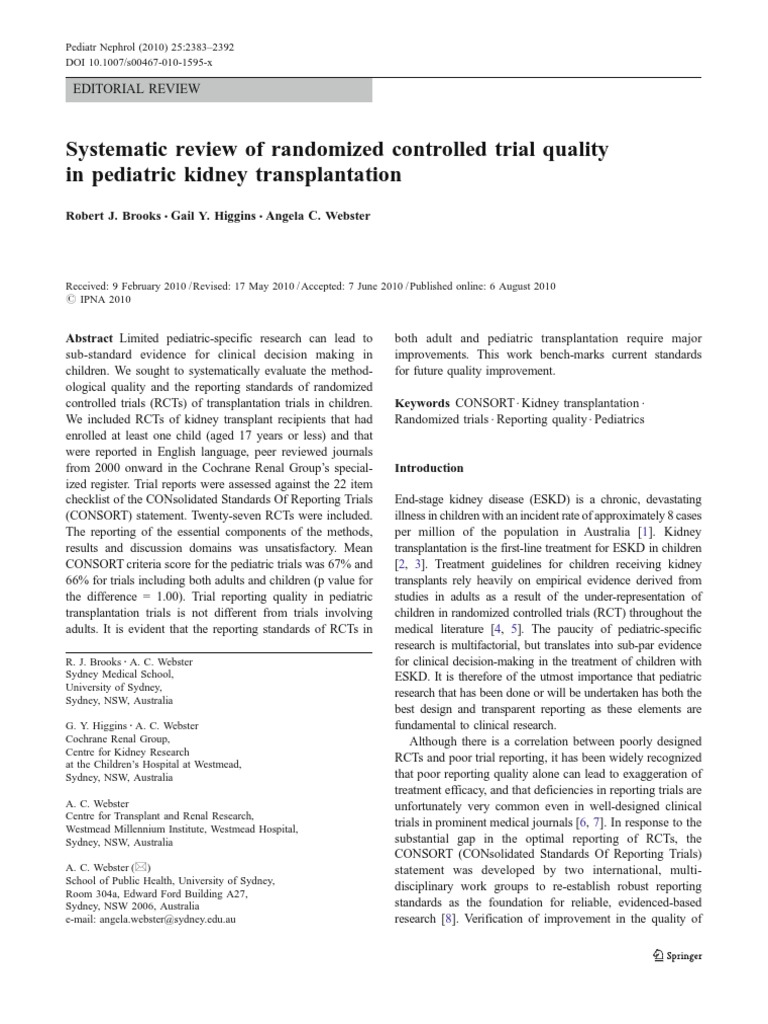 Systematic Review of Randomized Controlled Trial Quality in Pediatric ...