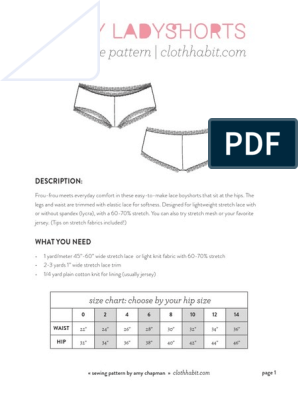 Size Chart: Choose by Your Hip Size: Description, PDF