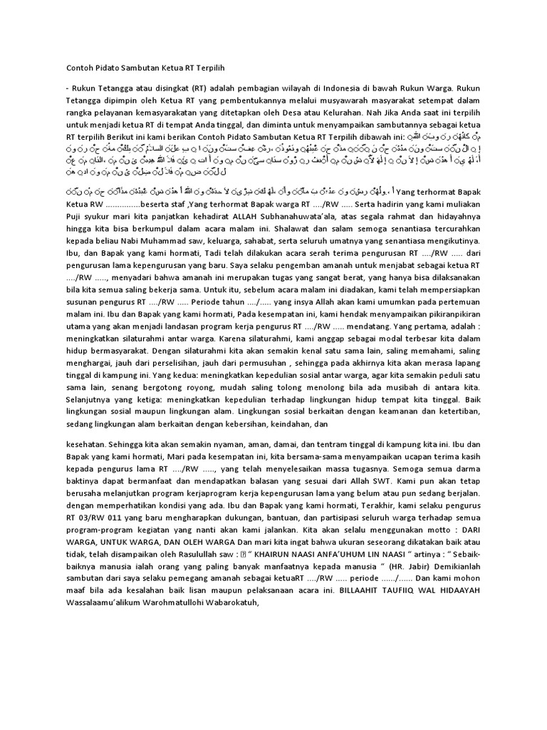 Contoh Pidato Sambutan Ketua Rt Terpilih
