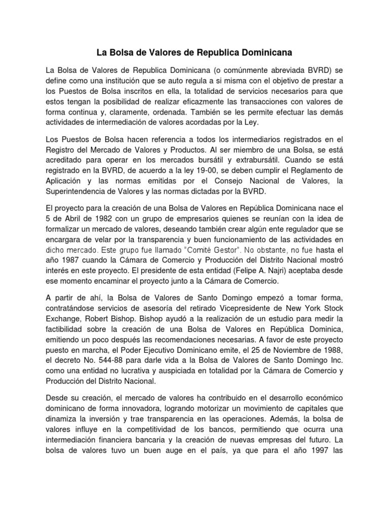 Bolsa de Valores en República Dominicana | PDF | Bolsa | República ...