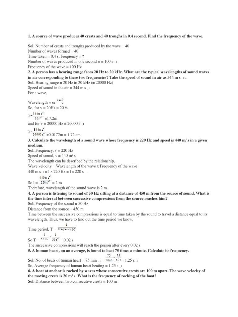 Class 9 Sound Wave Calculations | PDF | Sound | Frequency