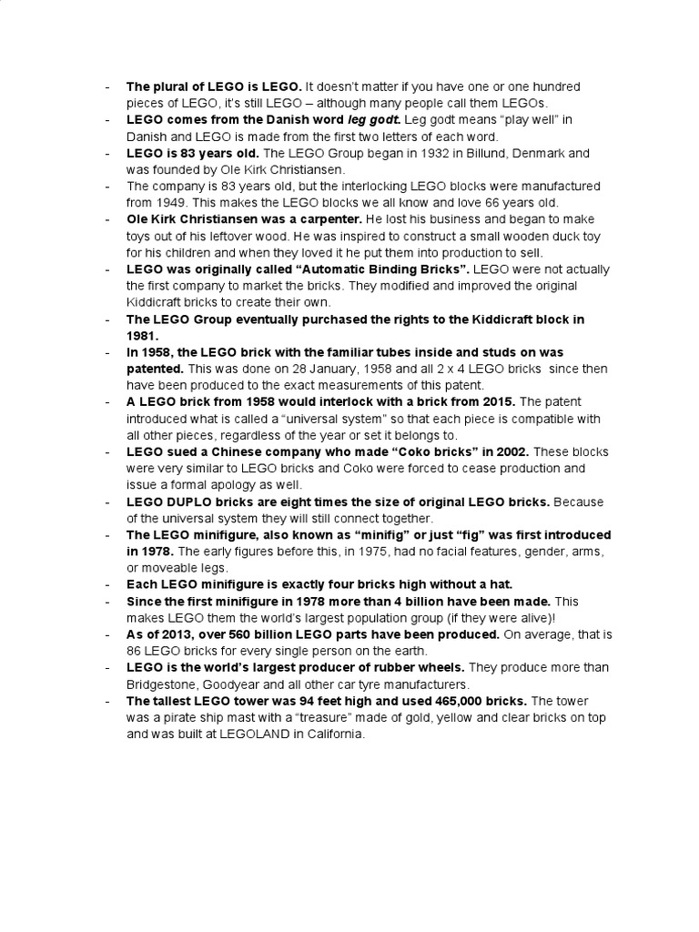 Facts About LEGO PDF Lego Toys