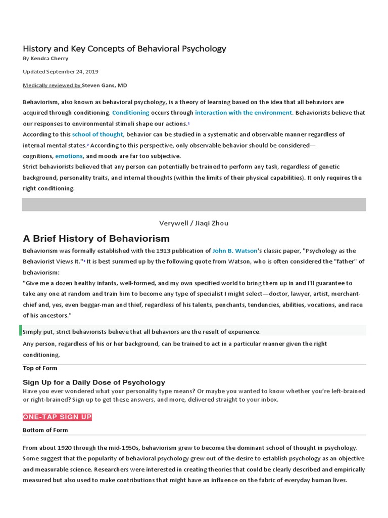 History And Key Concepts Of Behavioral Psychology Psychology: