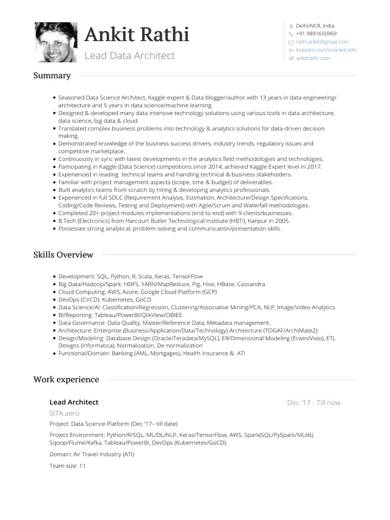 Ankit Rathi: Lead Data Architect Profile | PDF | Analytics | Apache Hadoop