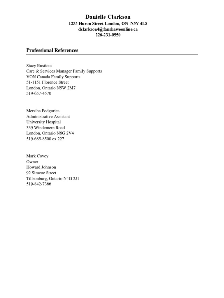 Professional Reference Contacts | PDF
