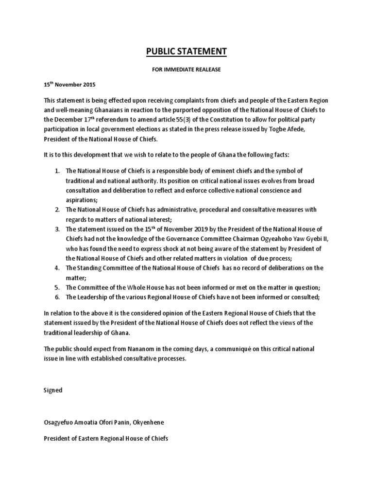 Chiefs Clarify Referendum Stance | PDF | Politics